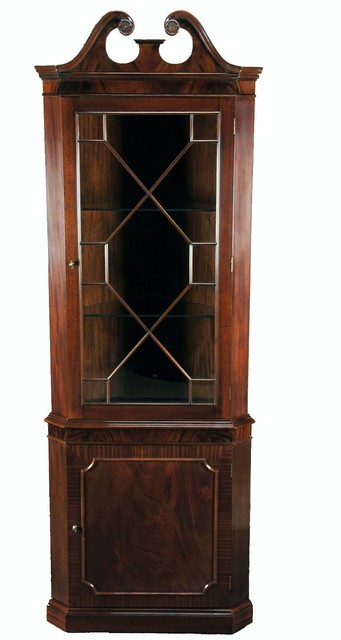 Narrow Victorian Mahogany Wood Corner Display China Curio Cabinet