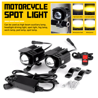 2X LED Spot Light Auxiliary Motorcycle Headlight Hi-Lo Driving Fog Lamp 4-Modes