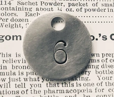 Number 6 Tag Aluminum Metal Tag Numbered Keychain Stamped Token Tag Check