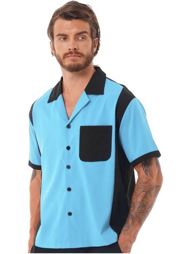 Men's Retro Camp Vintage Cuban Style Short Sleeve Button Down Bowling Shirt - 第 42/90 張圖片