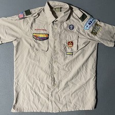 Boy Scout BSA Official Uniform Shirt Men's XL Polyester Vented Muscogee Patches