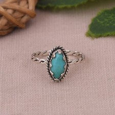 925 Sterling Silver Twisted Band Ring Jewelry With Marquise Kingman Turquoise