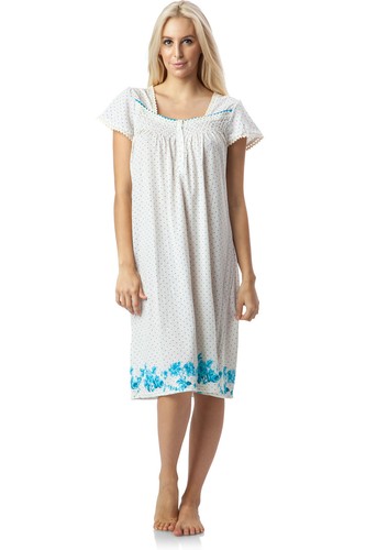 Casual Nights Women's Smocked Lace Short Sleeve Nightgown Floral Dots Print - Picture 7 of 15