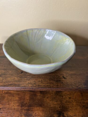 Rebecca Wood Pottery Light Green Rice Bowl 20th Anniversary Handmade & Painted