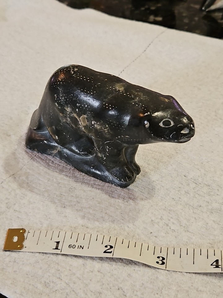 Vintage Inuit Soapstone Carving of Animal Beaver ? Eskimo Art Signed
