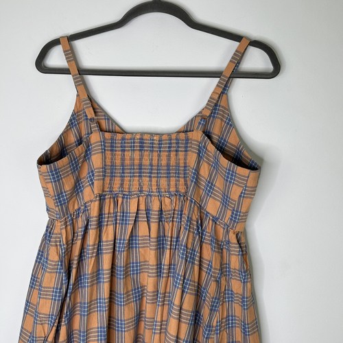 NEW Gilli Smocked Midi Dress Womens Size 3X Sleeveless Orange Blue Plaid - Picture 9 of 9