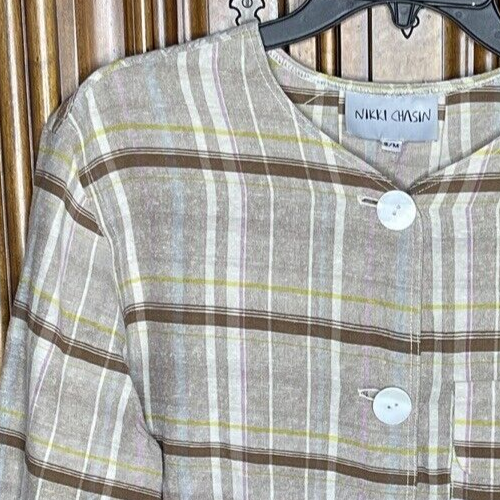 Nikki Chasin Womens Shirt Small Medium Brown Plaid Everyday Boxy Vintage VTG - Picture 4 of 12