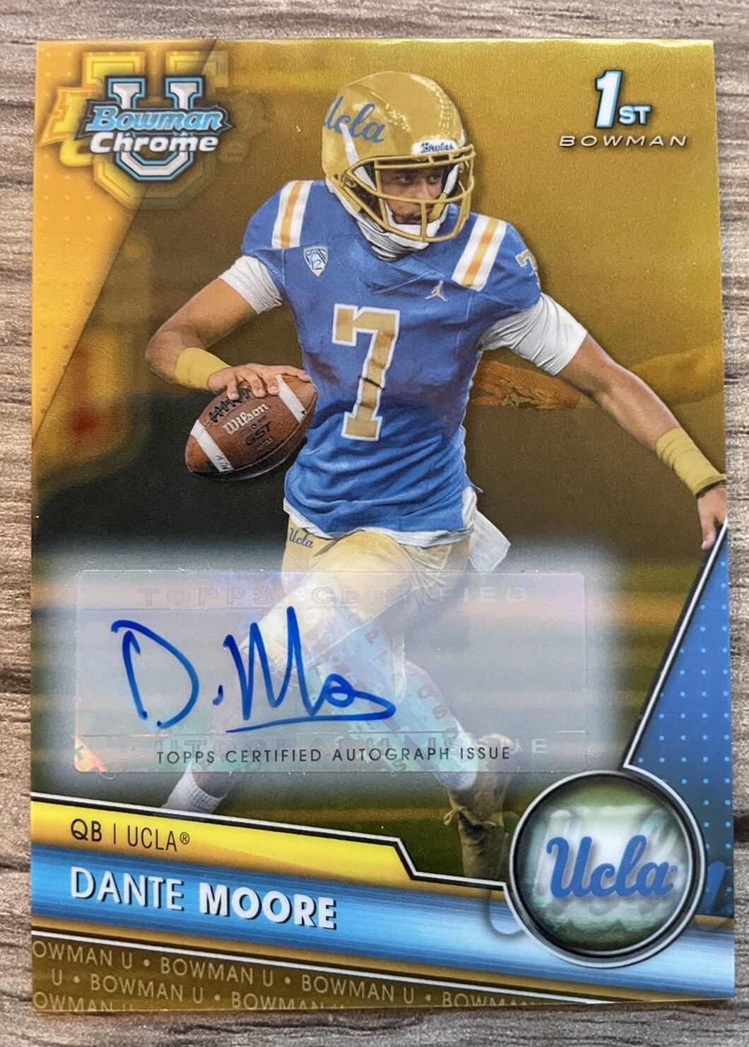 2023 Bowman Chrome University Dante Moore Gold Refractor 1st Auto 01/50