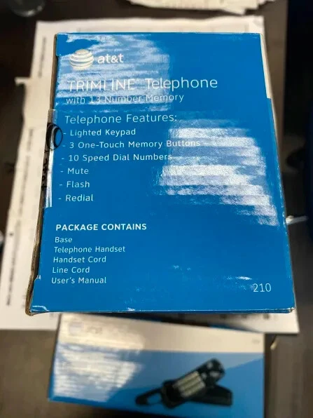 Teléfono con cable AT&T 210 Trimline negro vintage sin abrir con memoria numérica 13 Foto 2 de 4