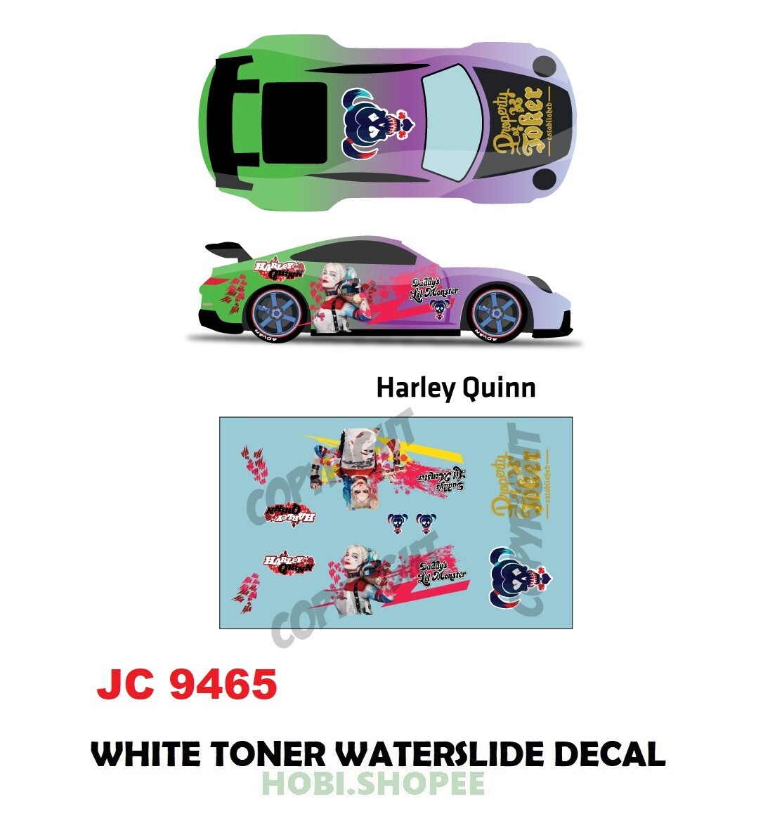 JC-9465 White Toner Waterslide Decals # HARLEY QUINN - Diecast 1