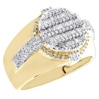 10K Gelbgold Rund & Baguette Diamant Kreis Rahmen Rosa Ring Band 0.72 Karat