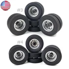 4X CNC Metal Alloy Front/Rear Wheel Hub Rim & Tires For 1/14 Tamiya RC Truck Car