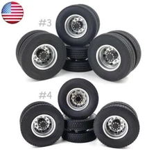 4X CNC Metal Alloy Front/Rear Wheel Hub Rim & Tires For 1/14 Tamiya RC Truck Car