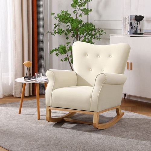 Modern Velvet Rocking Chair Nursery Accent Chair Upholstered Rocker Armchair - Picture 3 of 36