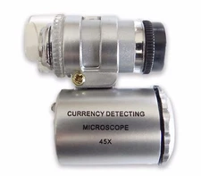 45X Mini LED Pocket Microscope + UV Light Jewelry Coin Stamp Currency Detection