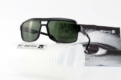 IC ! Lunettes de soleil BERLIN Humphrey noir brillant rectangle pilote légère... - Photo 1/4