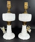 Pair of Antique Milk Glass Oil Lamps Converted Electric US Glass World Fair NY