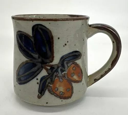 Vintage Otagiri Japan Red Strawberry Mug Cup 12 oz Brown Speckle EUC