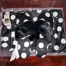 NEW Victorias Secret Womens Satin Slippers in VS Gift bag M 7-8 Black Dot