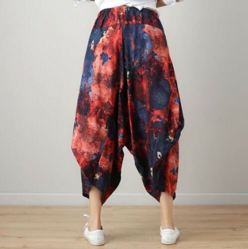 Ethnic Style Women Cotton Linen Lantern Pants Elastic Waist Ninth Trousers Loose - Picture 8 of 22