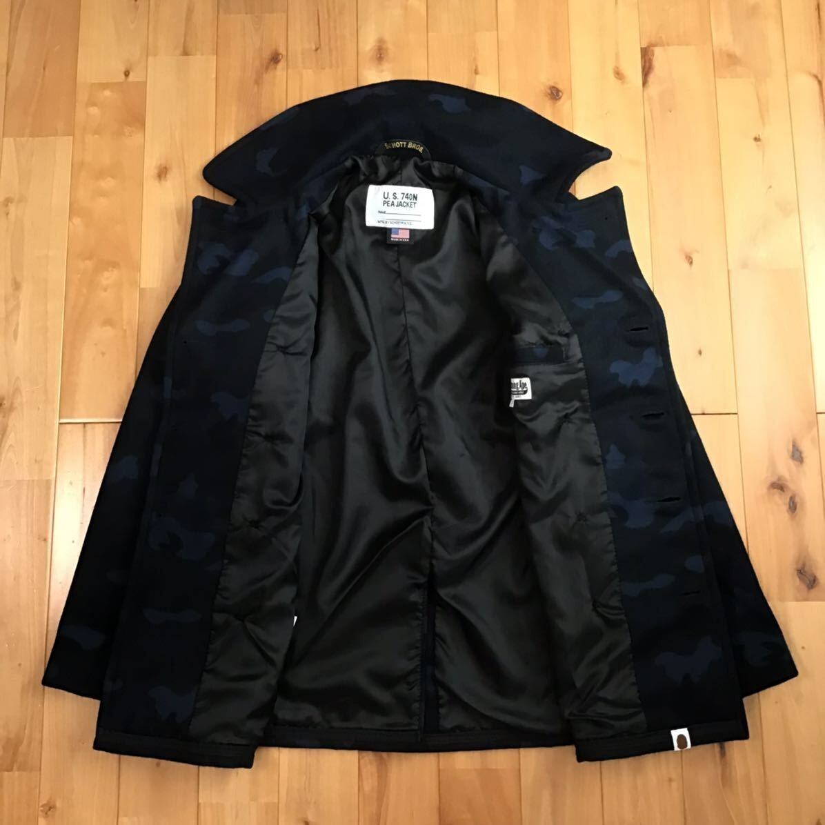 B APE×SCHOTT迷彩カモフラ メルトンウール コラボ Pコート／サイズM