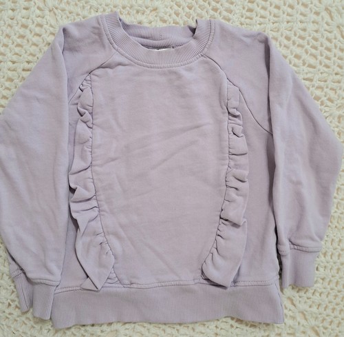 Hanna Andersson Girl's 4T Purple Ruffle Sweatshirt in French Terry Raglan Sleeve