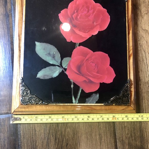 "I Love You" Red Roses Art Print Framed on Wood Vintage 9.75 x 11.5" Hangs - Picture 7 of 7