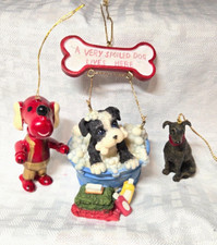3 Dog-themed Ornaments - Greyhound - Spoiled Dog - Red wooden dog