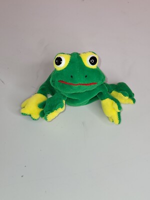 Vintage GMA Access Frog plush Floppy Bean bag Green yellow bug eyes 6'' small