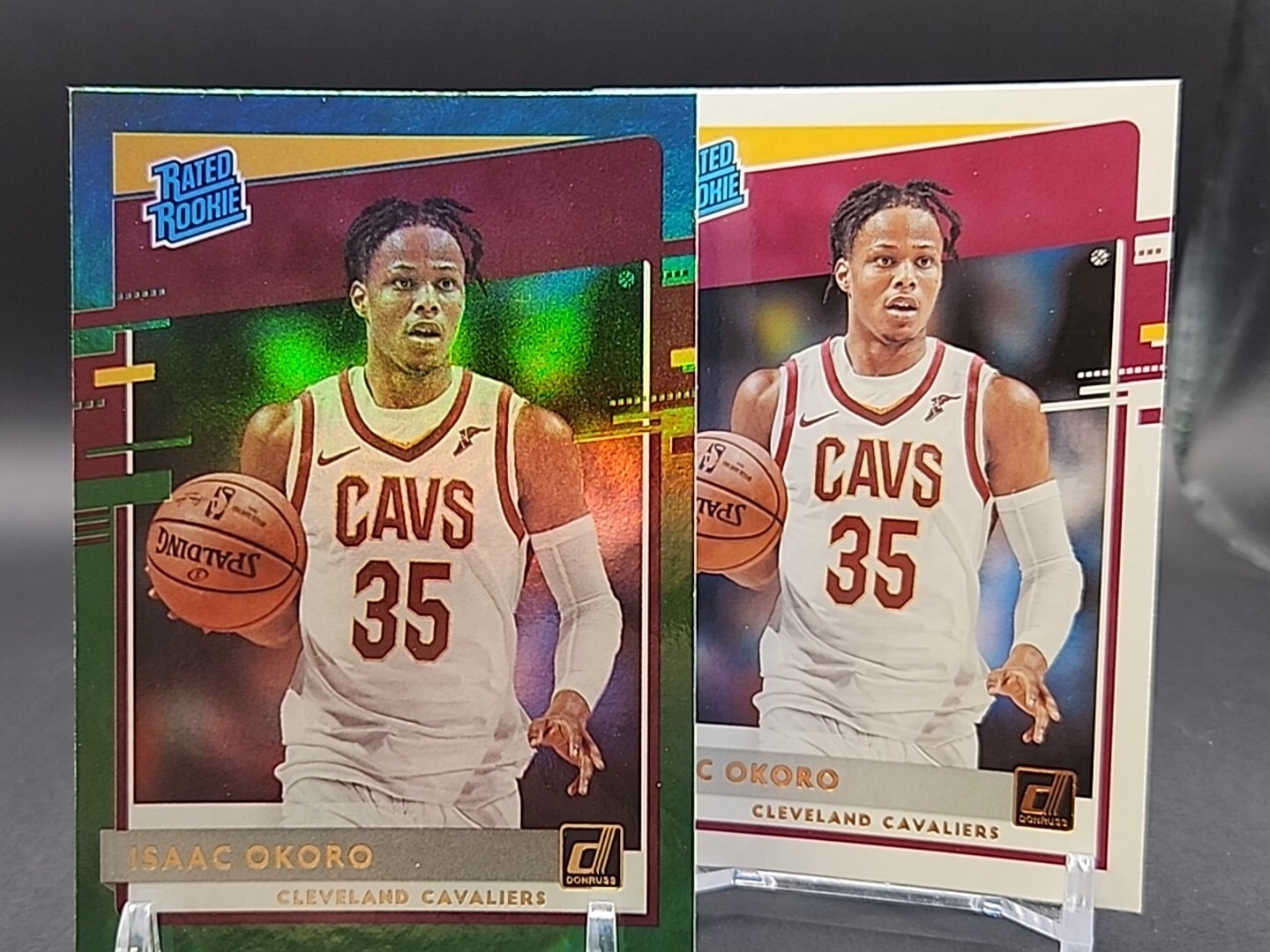 Isaac Okoro - 2020-21 Donruss NBA - Green Flood Rated Rookie And Base #203