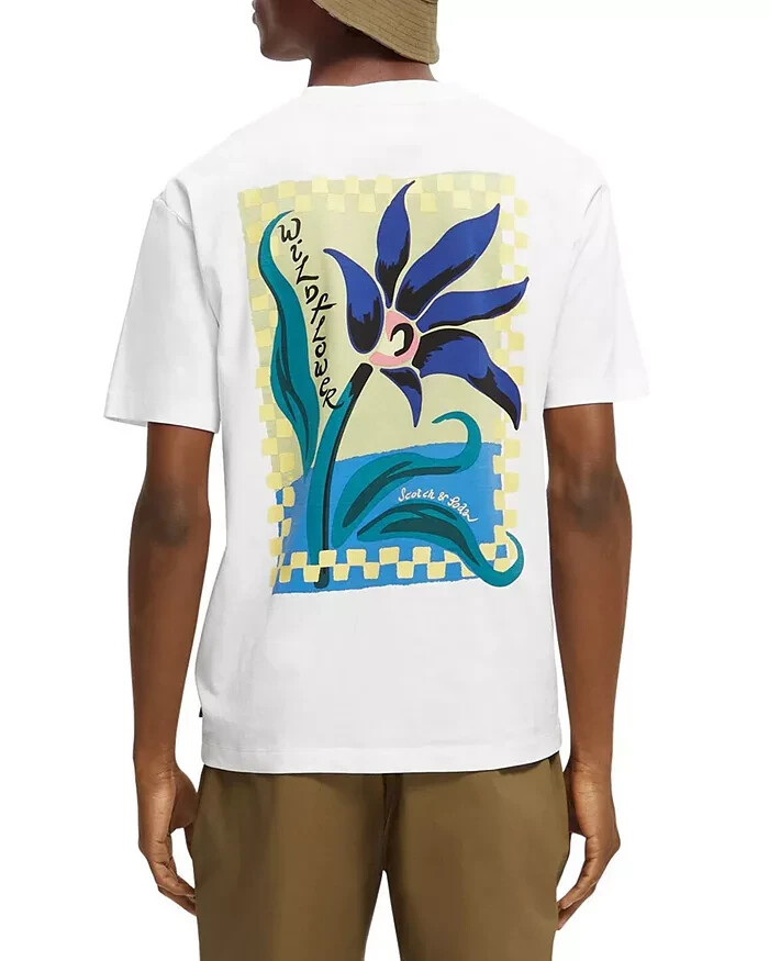 Scotch & Soda L52601 Mens White Relaxed Fit Flower Artwork T