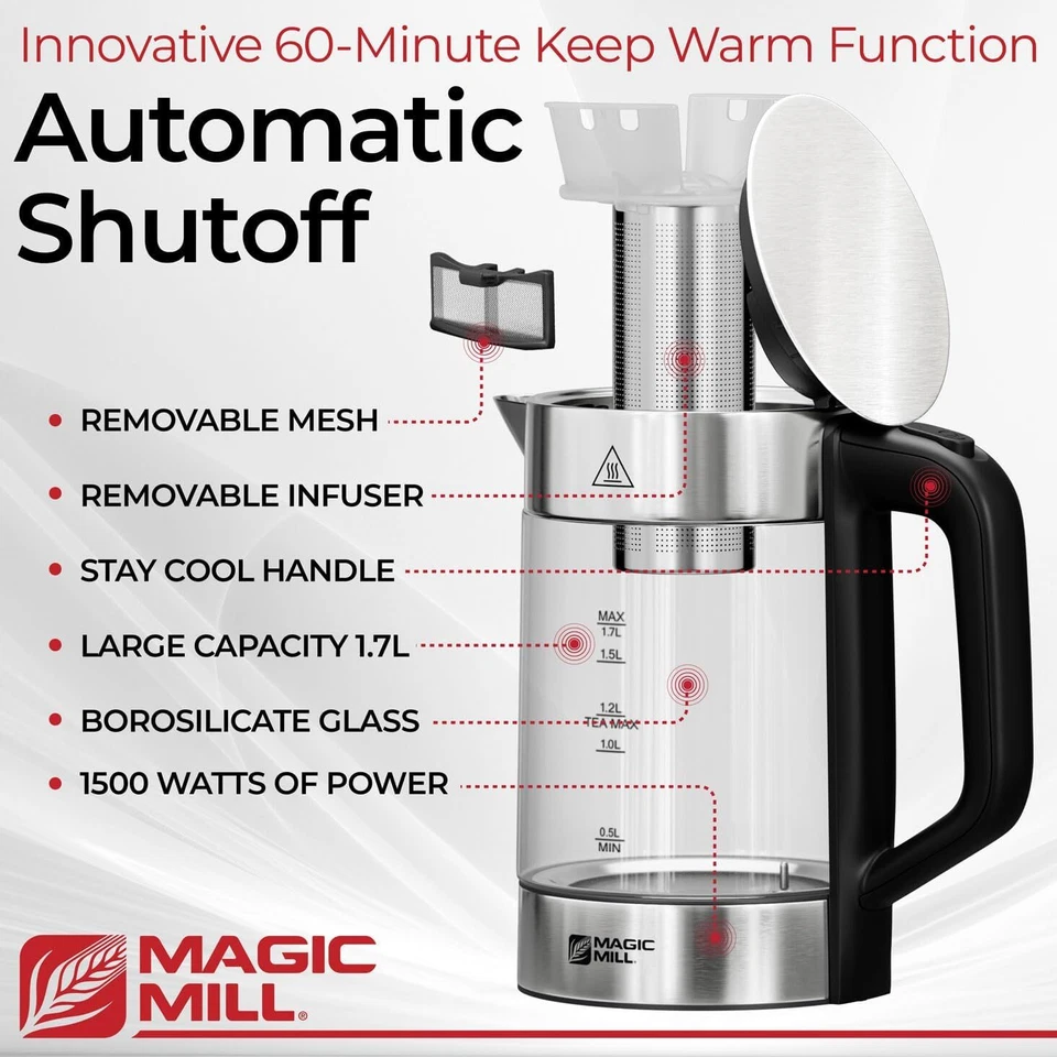 Magic Mill MTK-740 Pro Electric Kettle with Tea Infuser (Large 1.7L) - Image 4 of 4