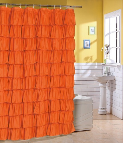 Cortina de ducha de tela con volantes color NARANJA tamaño 72 x72 pulgadas - Imagen 7 de 7
