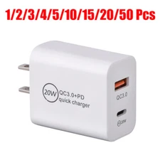 20W PD USB C Wall Charger Fast Quick Charge QC 3.0 Power Adapter Dual Ports LOT