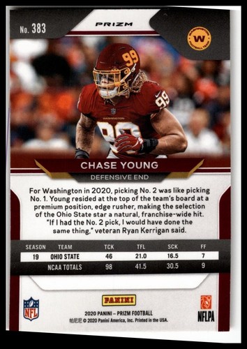2020 Panini Prizm #383 Chase Young Prizm Orange Ice - Bild 2 von 2