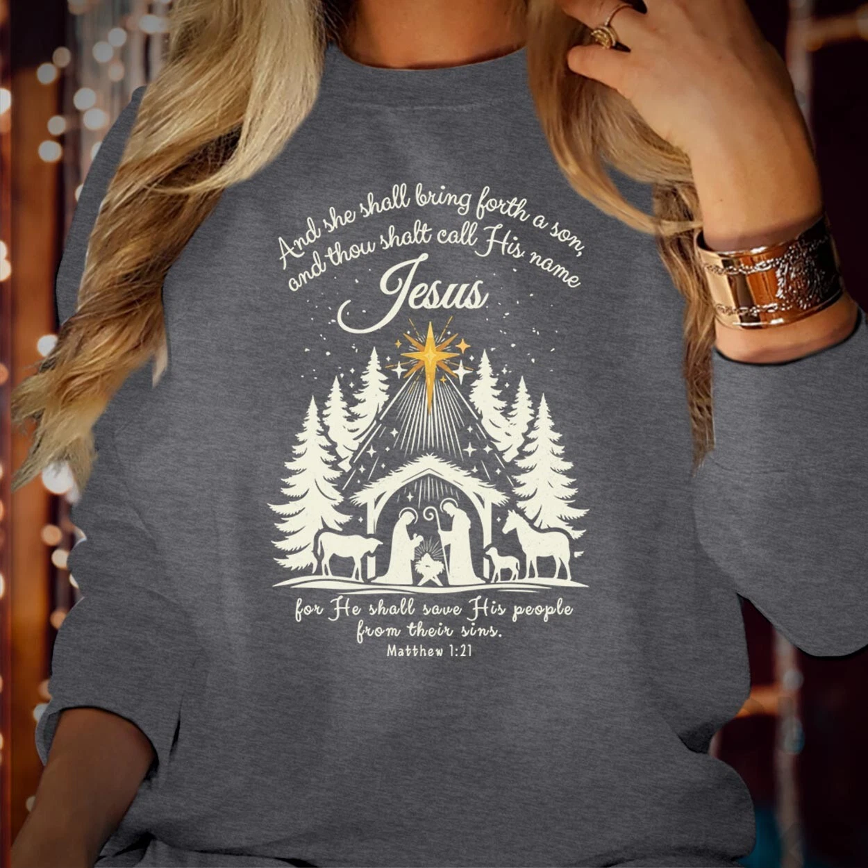 Jesus Holy Night Christmas Nativity Scene Bible Verse Sweatshirt