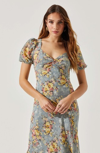 NEU ASTR The Label SCHIEFER gelb SWEETHEART AUSSCHNITT Blumenmuster TWIST BUST Maxikleid XS - Bild 12 von 15