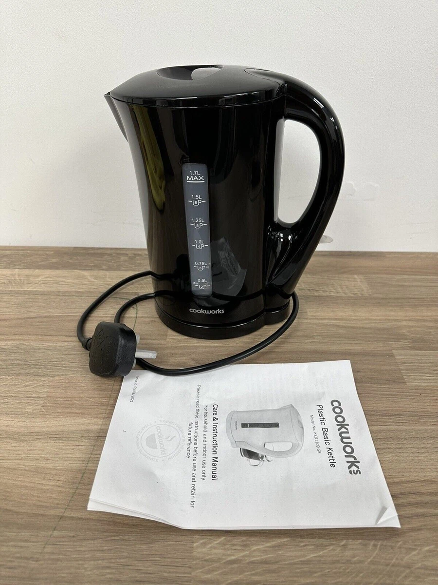 Cookworks 1.7L Kitchen Plastic Water Rapid Boil Electric Kettle 2200W -  Black