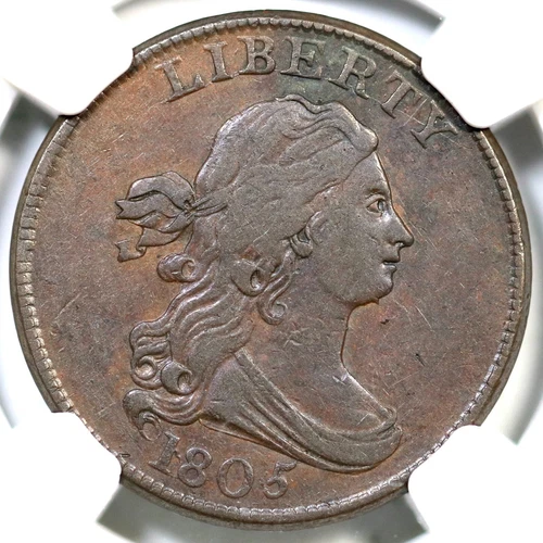1805 C-4 R-2- NGC AU 55 Draped Bust Half Cent Coin 1/2c