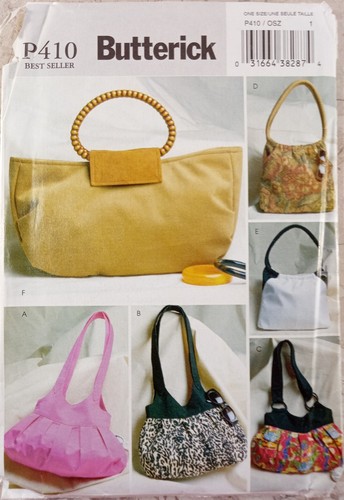 BUTTERICK P410 Sewing Pattern Best Seller UNCUT Handbag Purse Hobo Lined Pocket