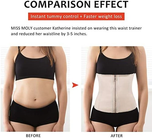 Latex Zip Waist Trainer Body Shaper Corset Tummy Control Girdle Slimming Women's - Picture 9 of 39