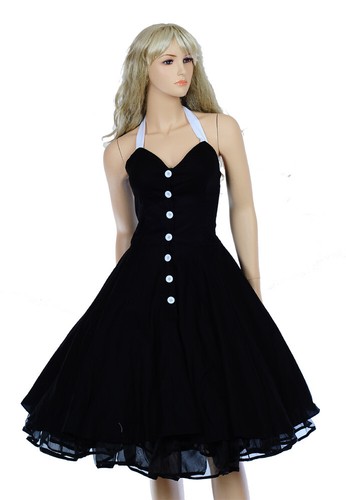 Women's Vintage 50s 60s Rockabilly Retro Swing Pinup Evening Party Dress Navy*5 - Picture 4 of 23