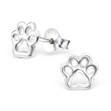 Small Cutout Paw Print .925 Sterling Silver Stud Post Fashion Earrings