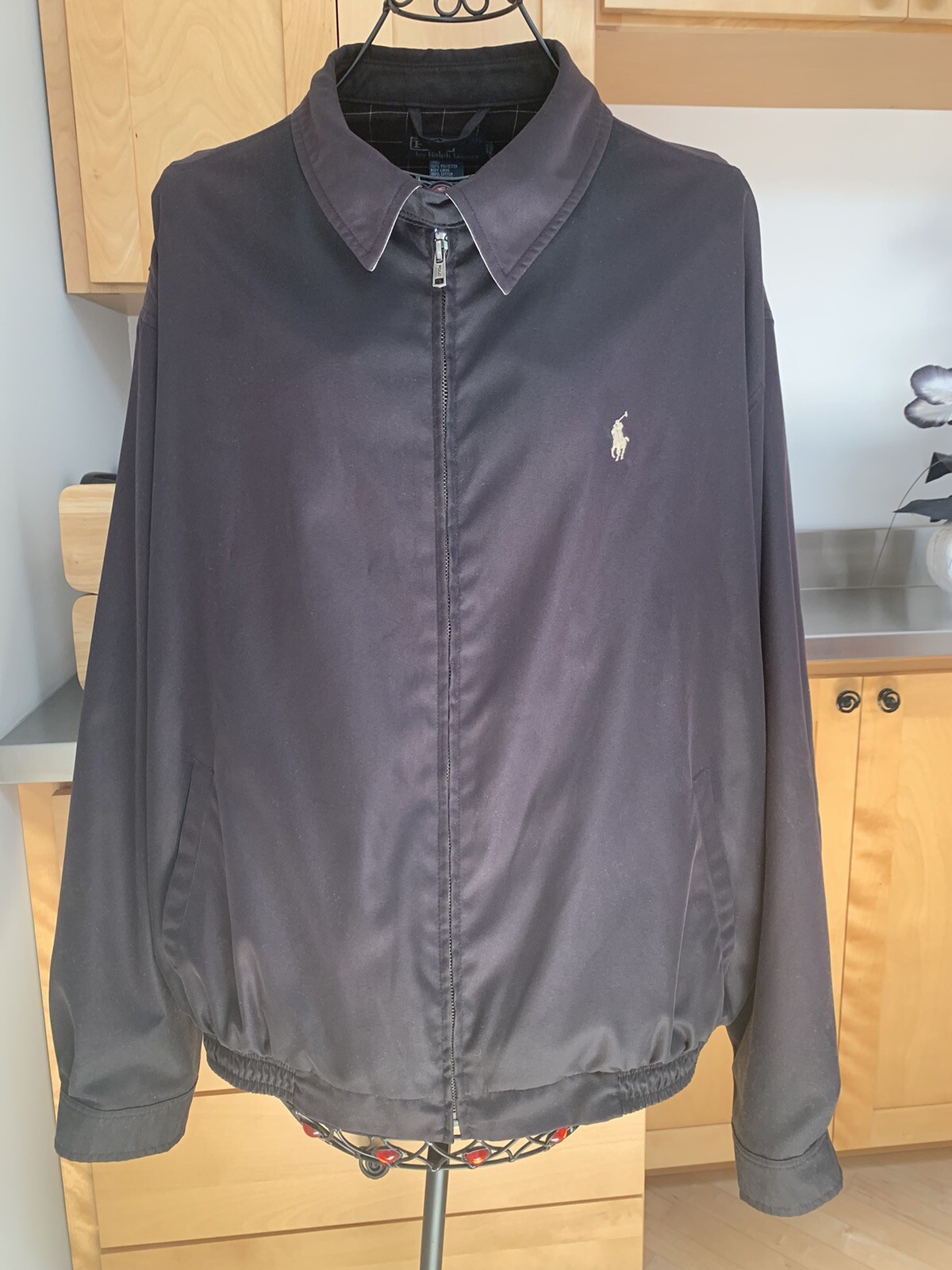 Polo Ralph Lauren Giacca Uomo XXL Marrone Foderato a Quadri Ricamato Pony Frangivento