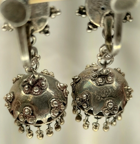 Antique Victorian Silver Earrings Chandelier Drop Dangles Intricate Filigree - Picture 6 of 19