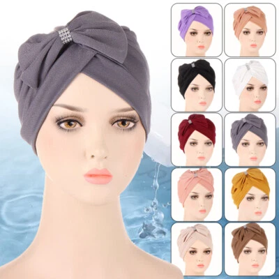 Casquette chimio femme musulmane hijab turban perte de cheveux couverture chapeau bonnet couvre-chef nœud - Photo 1/4