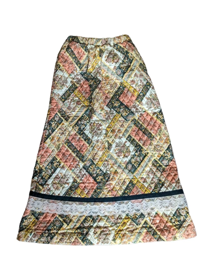 Maxi falda acolchada de retazos vintage años 70 hecha a mano para niños niñas Foto 2 de 4