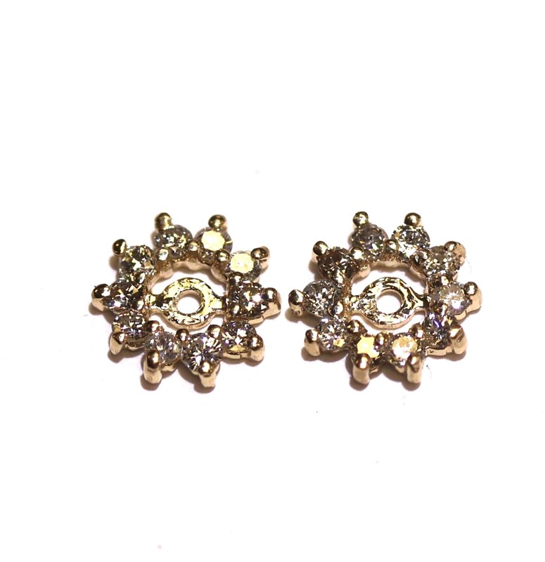 New 14k yellow gold .35ct SI1 H round diamond Halo stud earring jackets enhancer