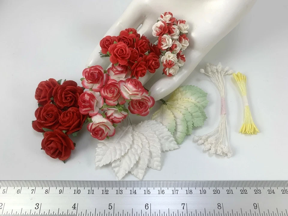 35 hojas de flores de papel rojo mezclado estambres boda artesanía tarjeta álbum de recortes TH/4K-12a Foto 2 de 2