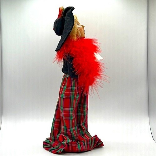 1996 Byers Choice The Carolers Song Sheet Cardinal on Hat. Red Boa Plaid Dress - Picture 5 of 7